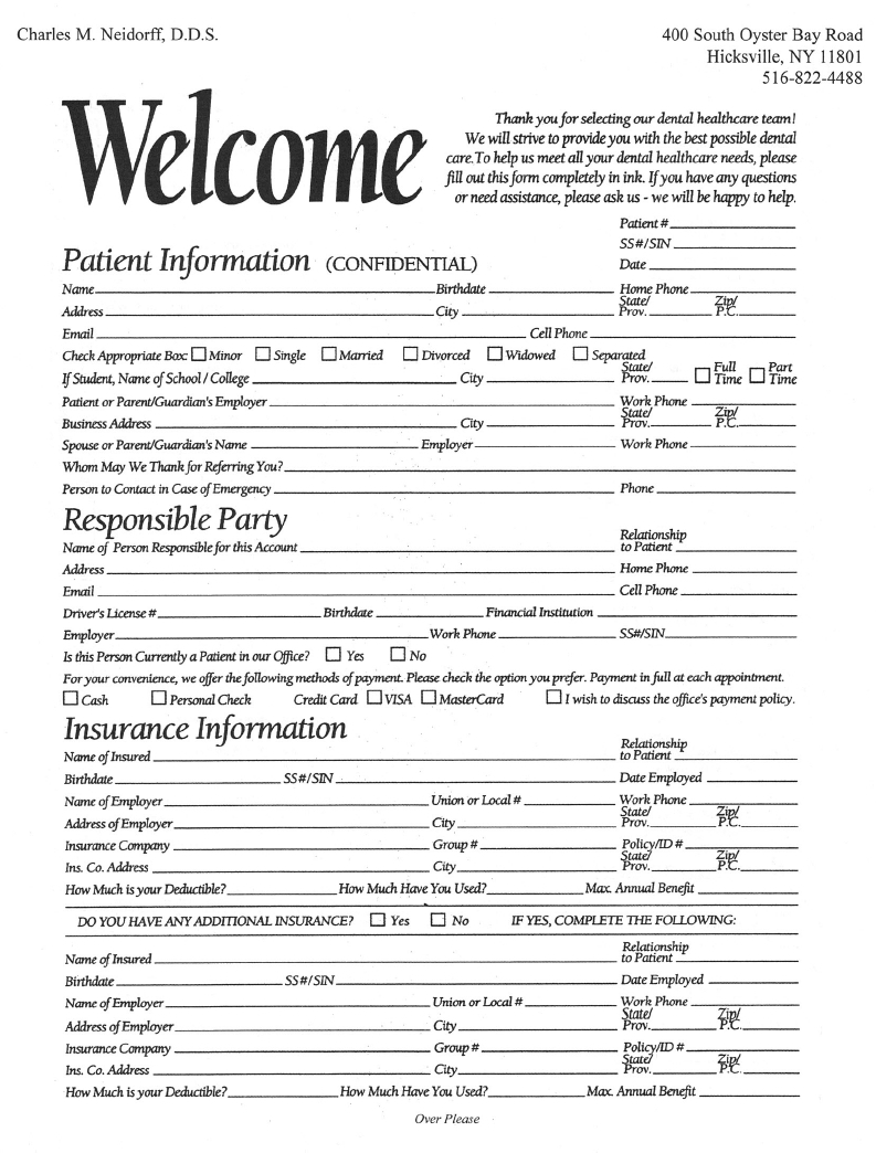 Neidorff DDS Patient Form
